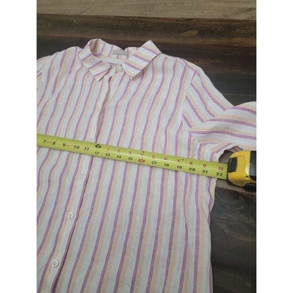 Chico's NO-IRON Linen Metallic Striped Roll-Tab Shirt Button Down Linen Size 2 - Picture 10 of 12